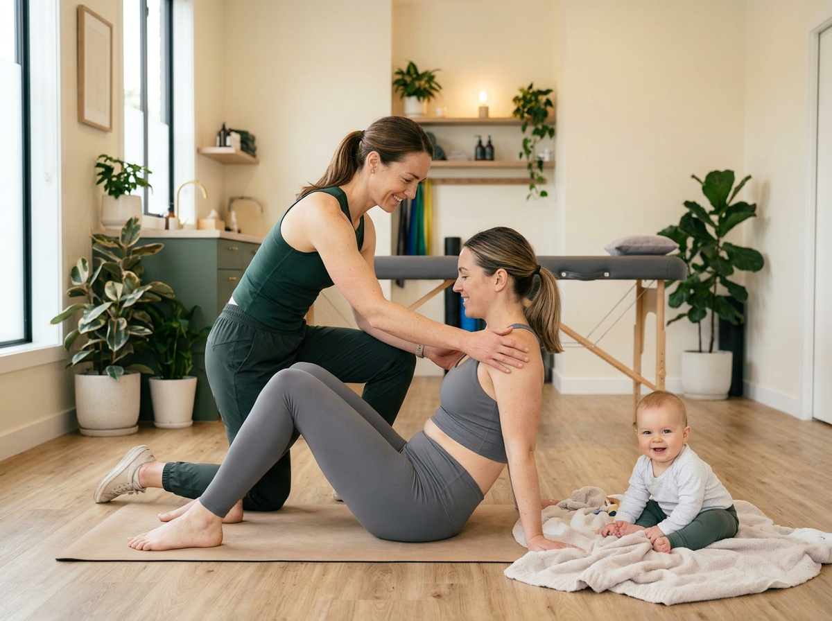 Pelvic Health — mother and child doing floor exercises at home