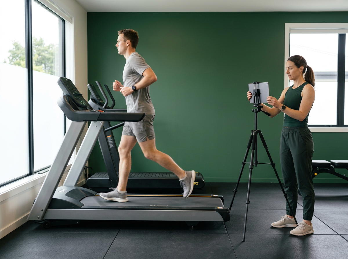 Running Assessment — woman running on treadmill for gait analysis